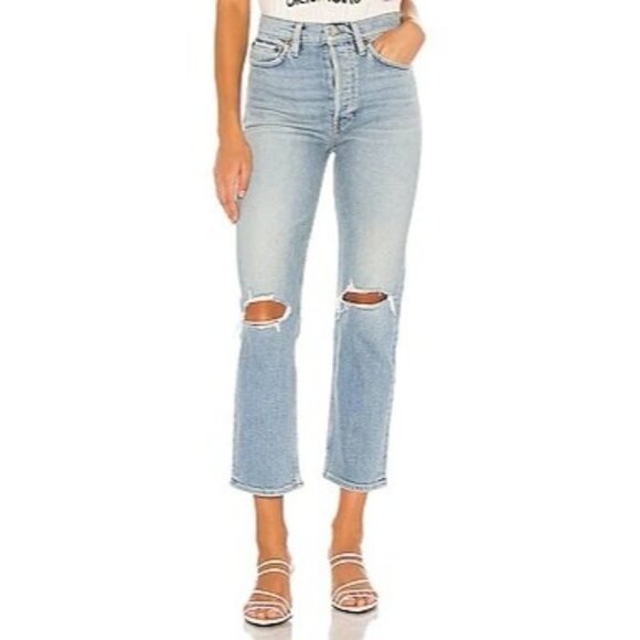NWT RE/DONE Originals 70s Stove Pipe Distressed Crop Jeans-sz 30